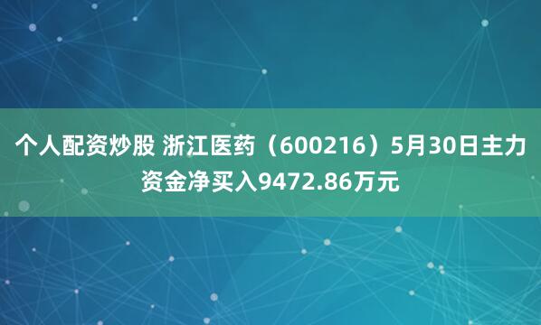 个人配资炒股 浙江医药（600216）5月30日主力资金净买入9472.86万元