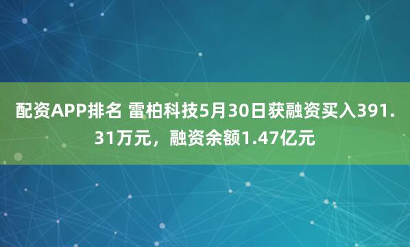配资APP排名 雷柏科技5月30日获融资买入391.31万元，融资余额1.47亿元